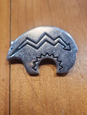 South Western Silver-Tone Bear Brooch with Geometric Engraving